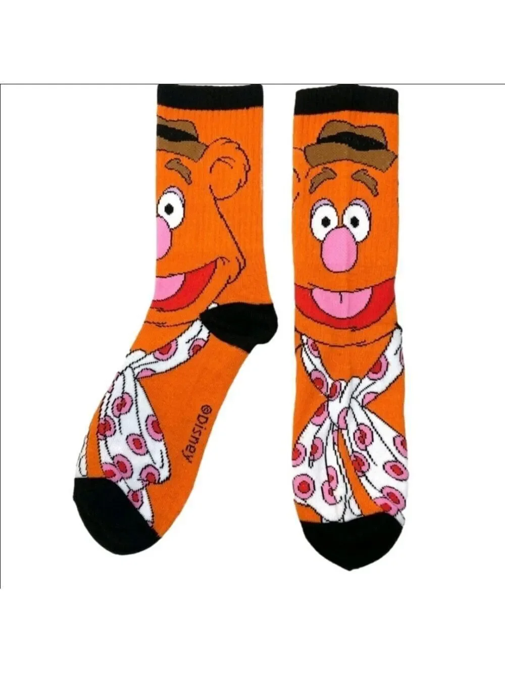 4/$25 Disney Muppets Fozzy Bear Novelty Crew Socks Unisex New Orange Socks
